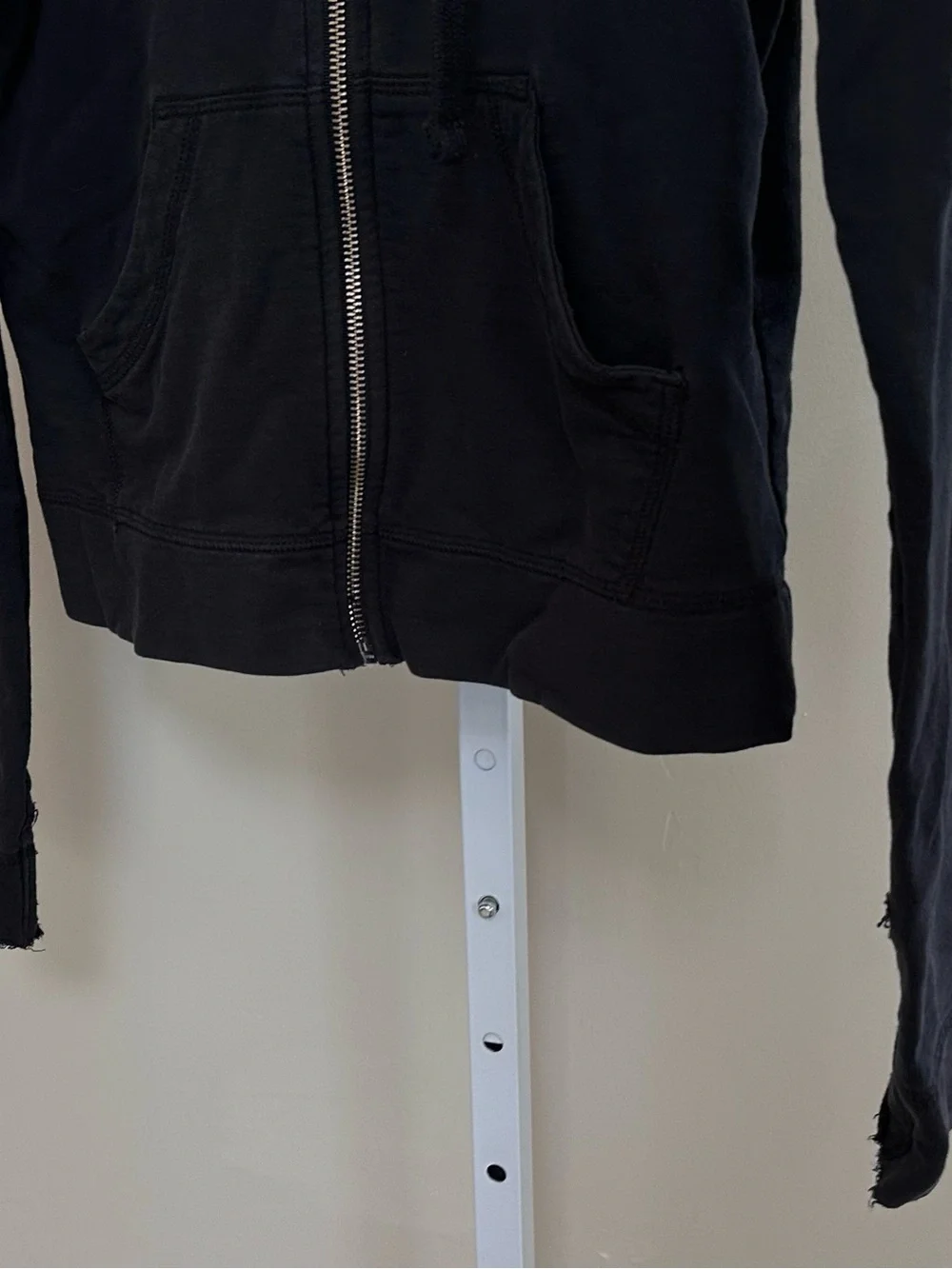 American Giant Women’s Small Classic Full Zip Black Hoodie Made in USA Distresse
